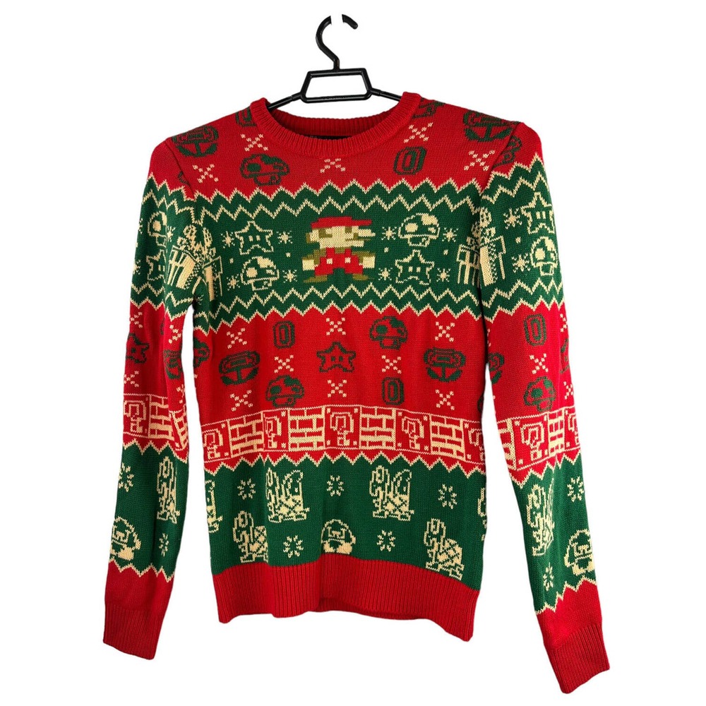 Super Mario Bros. Ugly Christmas Sweater Nintendo Red Green Men's Size Small - Picture 2 of 8